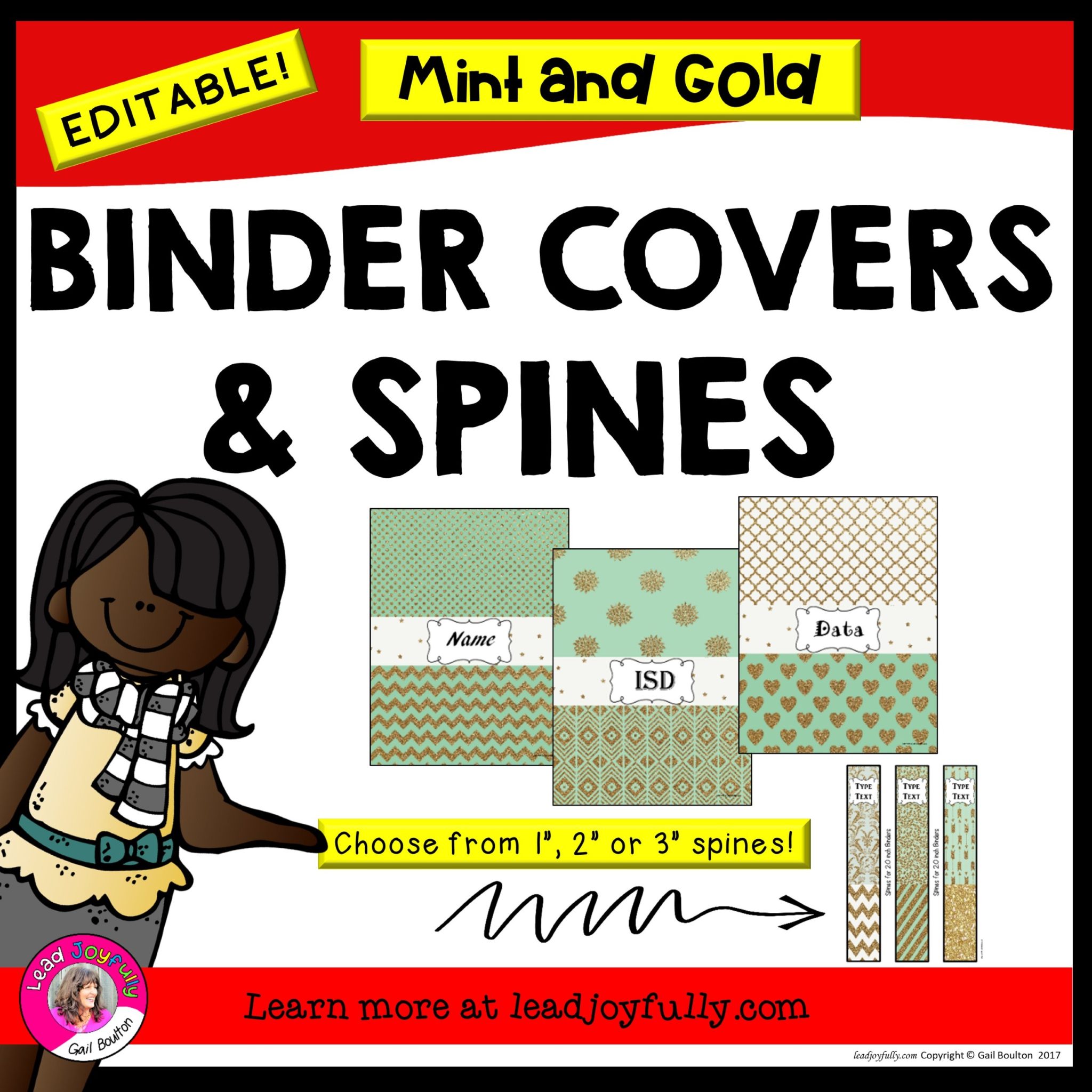EDITABLE Binder Covers &amp; Spines (Mint &amp; Gold Glitter Designs) | Lead ...