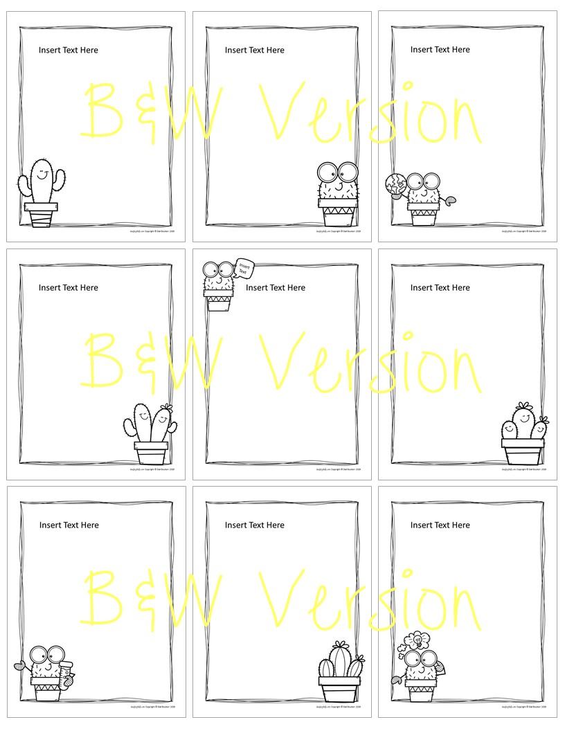 CACTUS Themed EDITABLE Stationery with Matching Note Cards (B&W Option ...