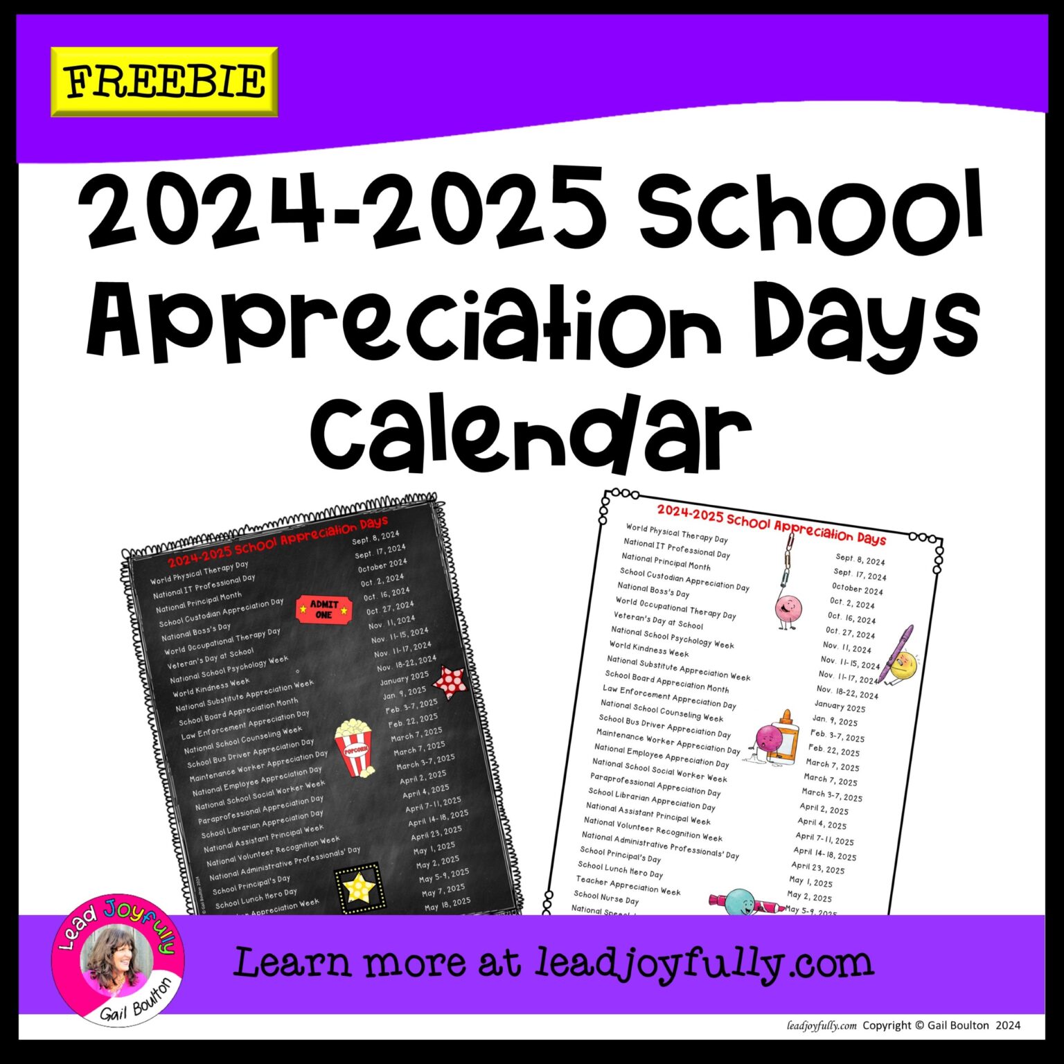 FREE download! 20242025 School Appreciation Calendar Lead Joyfully