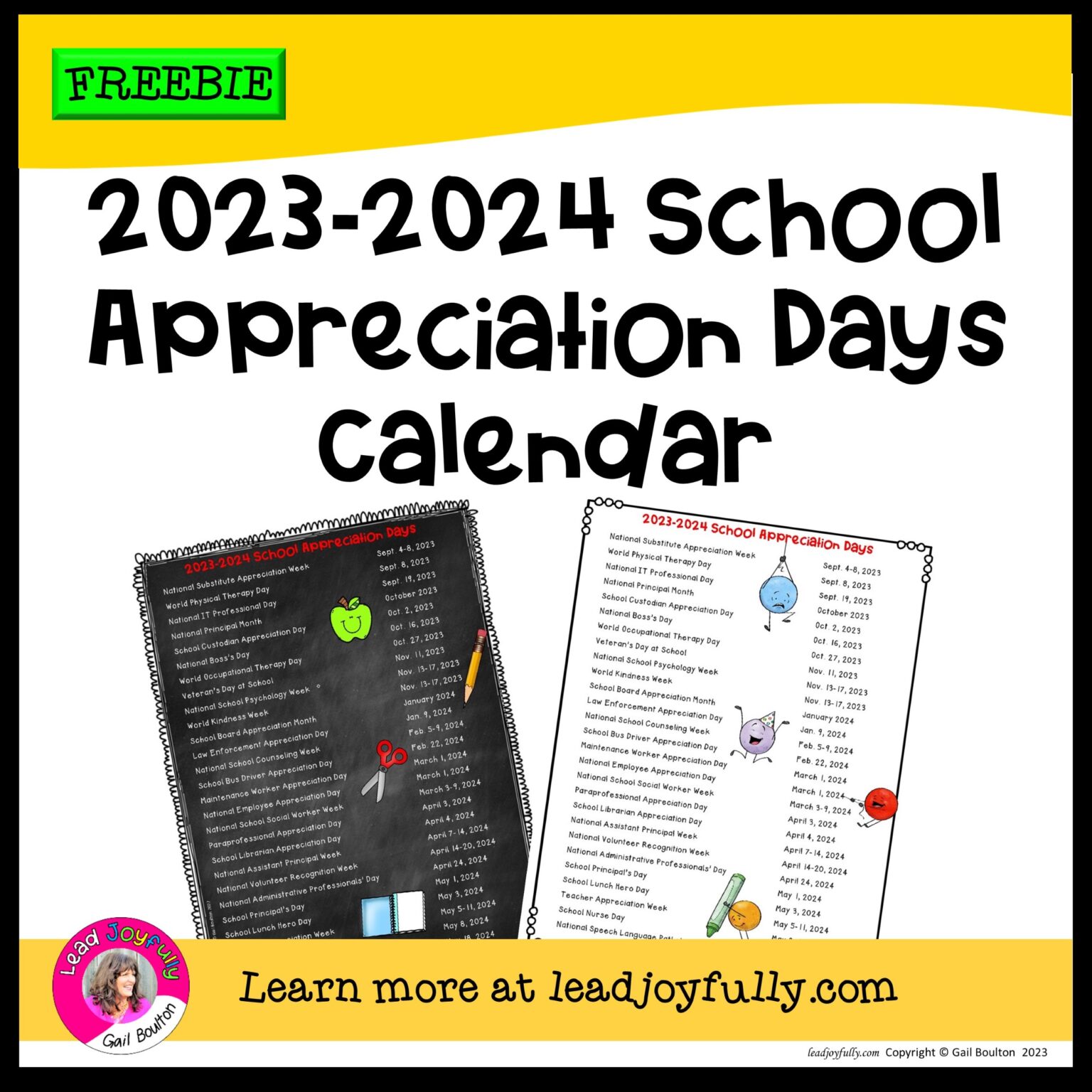 FREE download! 20232024 School Appreciation Calendar Lead Joyfully