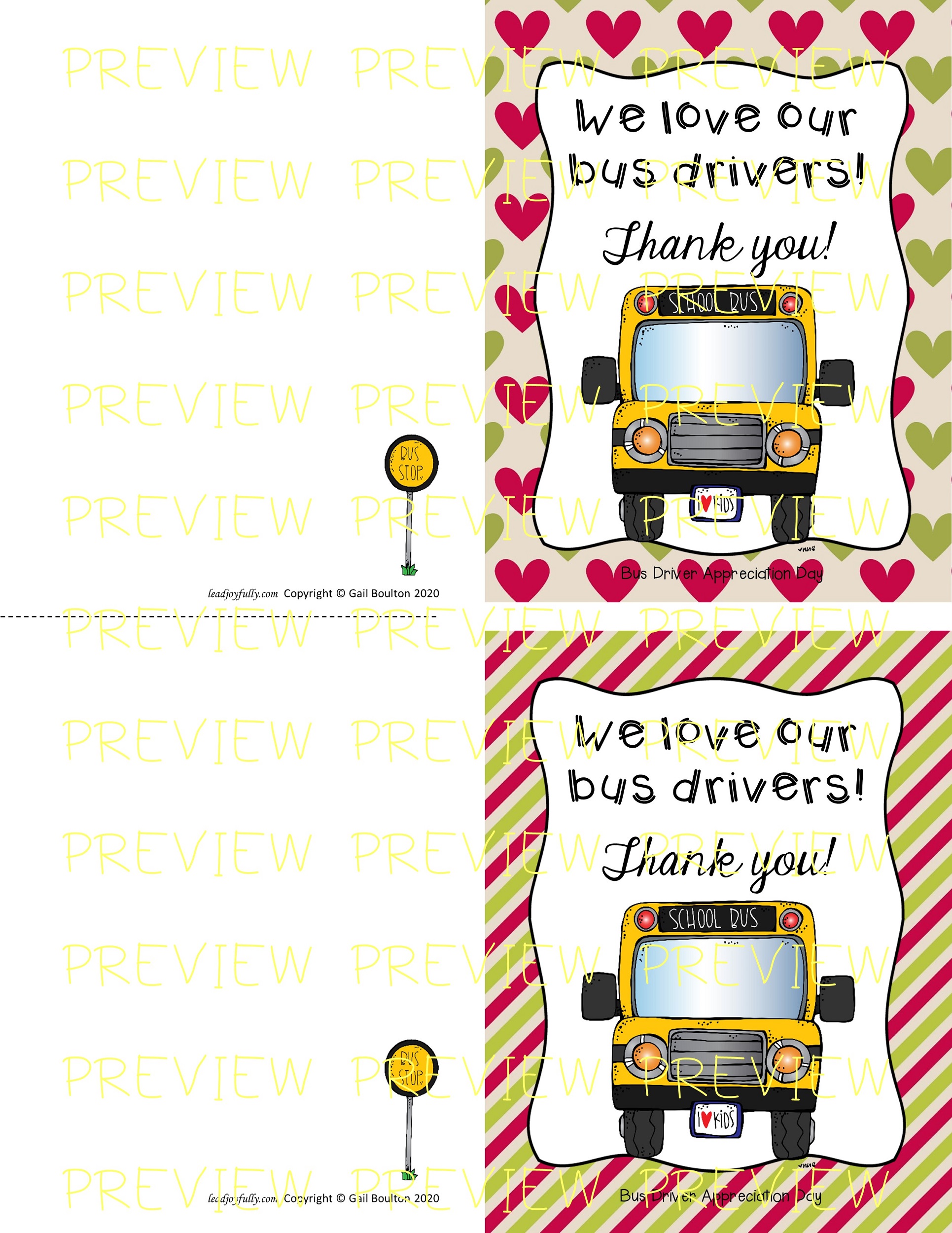 free printable bus driver thank you cards